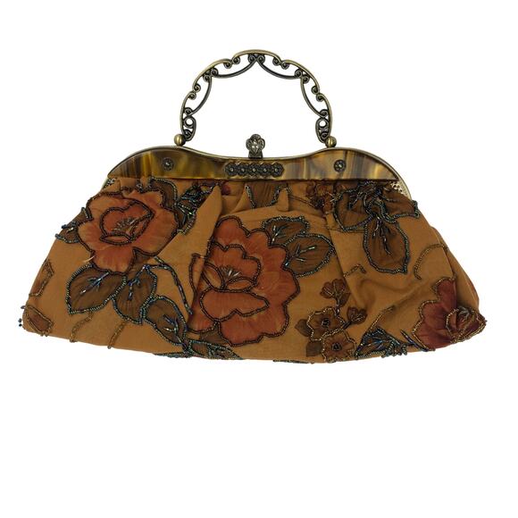 Victorian Beaded evening bag, floral bag Metal Strap Acetate, Seed Beads, Lucite - Picture 4 of 12